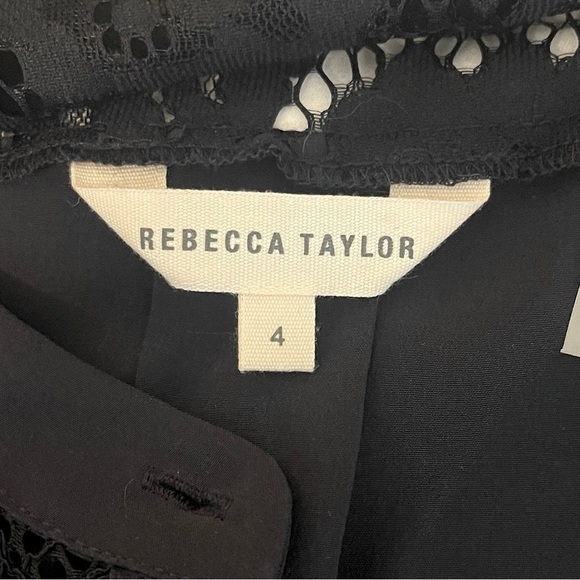 Rebecca Taylor Rich Navy Blue Lace Detail Silk Dress - Picture 4 of 4